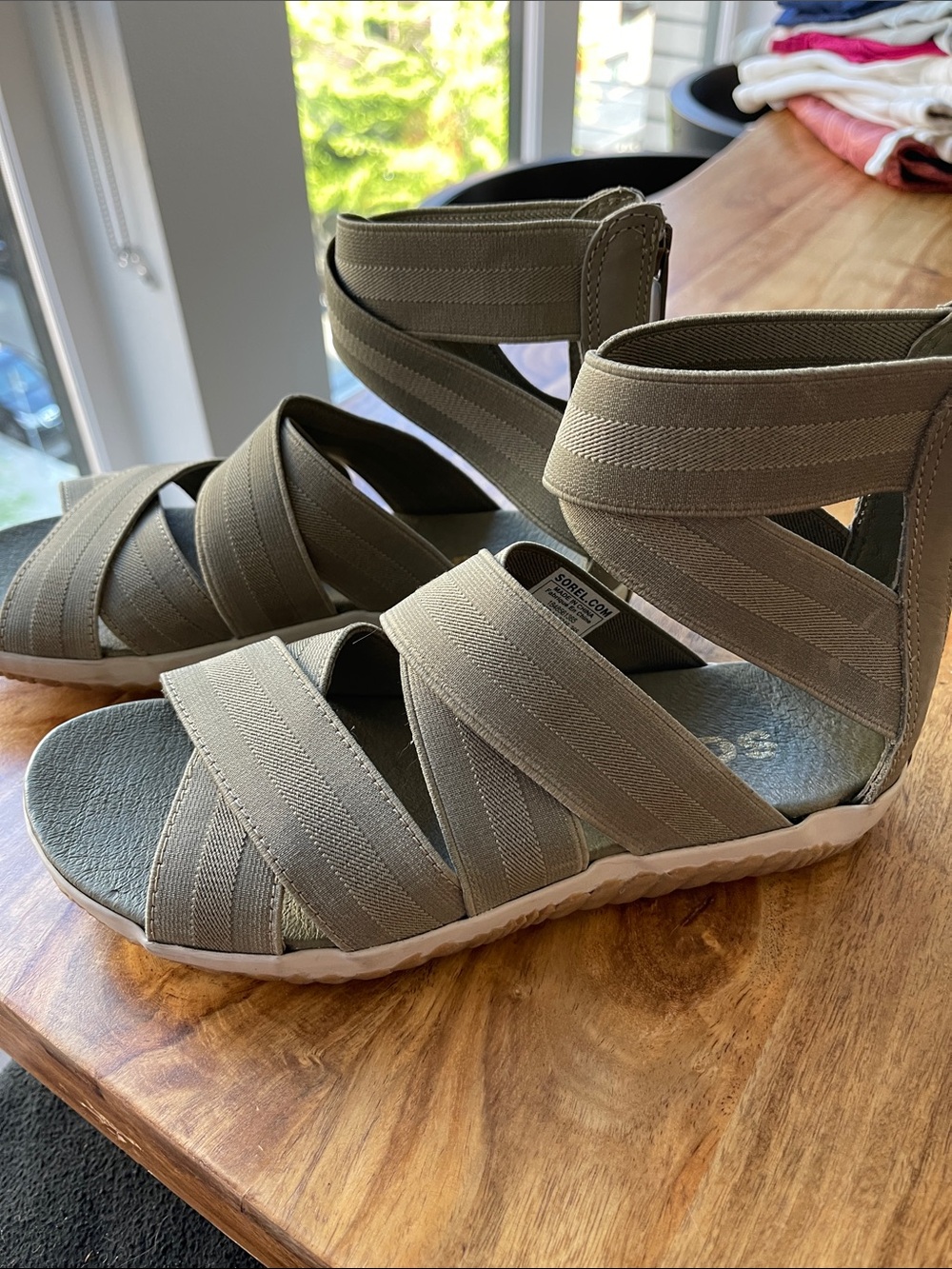 Sorel Strappy Elastic Sandals in Taupe
